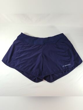 Brooks Women's L Athletic Navy Blue Lined Workout Running Shorts Lightweight